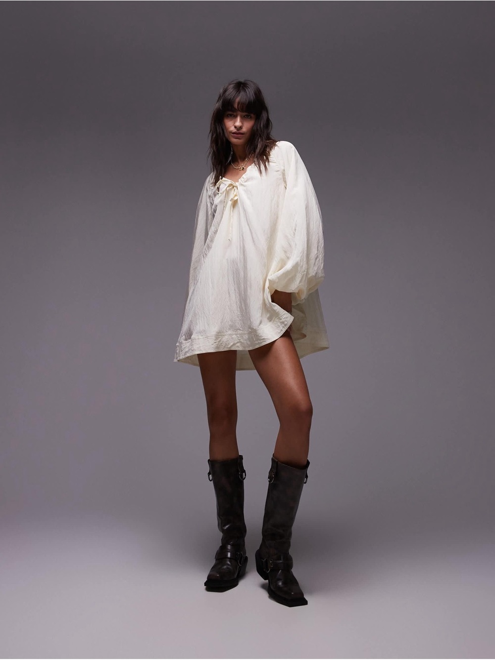Topshop Cream Mini Dress with Balloon Sleeves